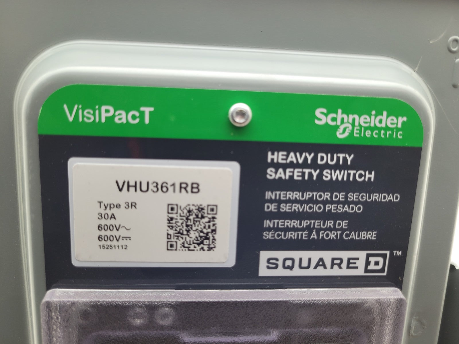 Schneider Electric VHU361RB 30A 600V Heavy Duty Safety Switch VisiPacT Square D