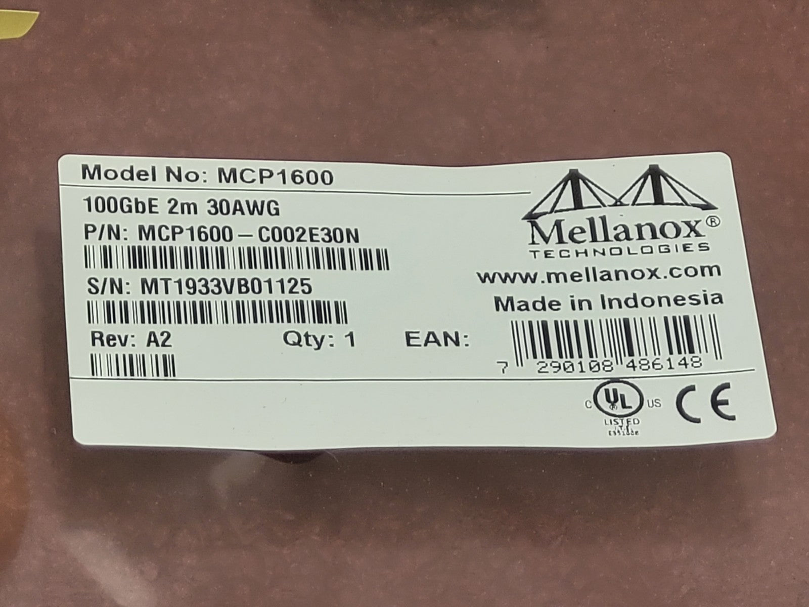 MELLANOX MCP1600-C002E30N COPPER HYBRID Cable ETH 100GbE 2M 30AWG[D] QSFP28