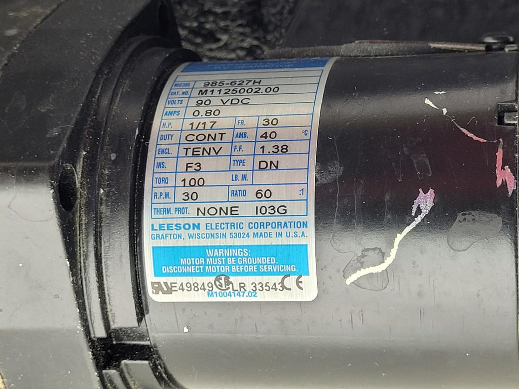 LEESON 985-627H 90VDC 0.8A Permanent Magnet 60:1 GearMotor w/ Clutch 30RPM