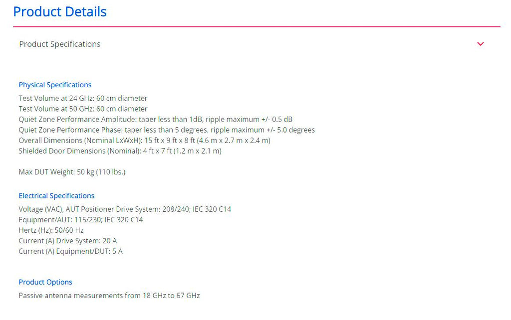 ETS-Lindgren AMS-5703 CATR Compact Antenna Test Range 5G Anechoic RF Chamber