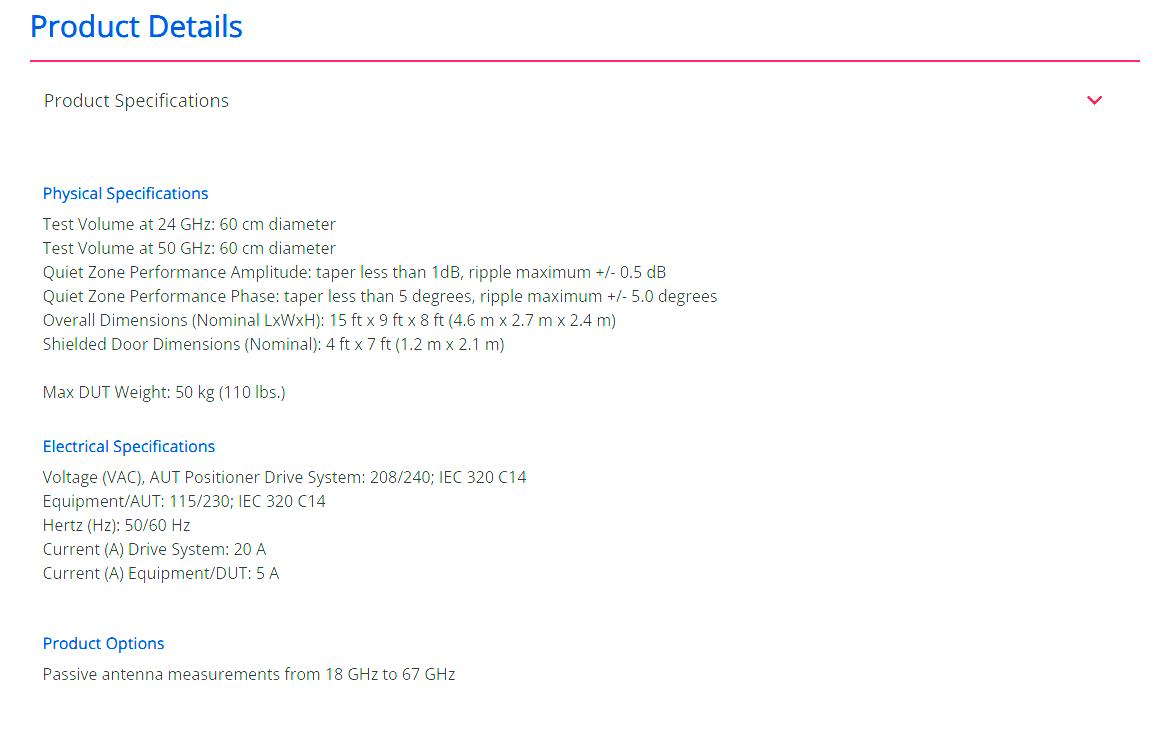 ETS-Lindgren AMS-5703 CATR Compact Antenna Test Range 5G Anechoic RF Chamber
