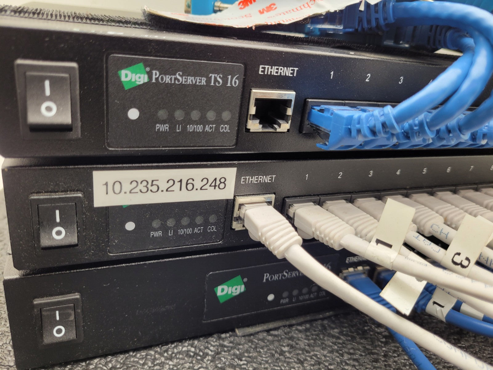 Lot of 3x Digi PortServer TS 16 MEI 16-Port Ethernet to Serial Terminal Server