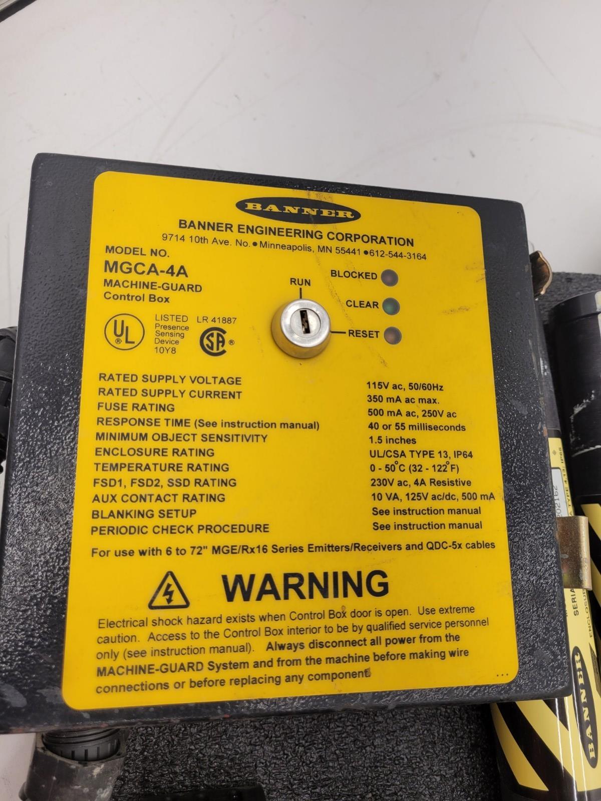 BANNER MGCA-4A Machine-Guard Control Box Light Curtain MGR1216A MGE1216A Mirrors