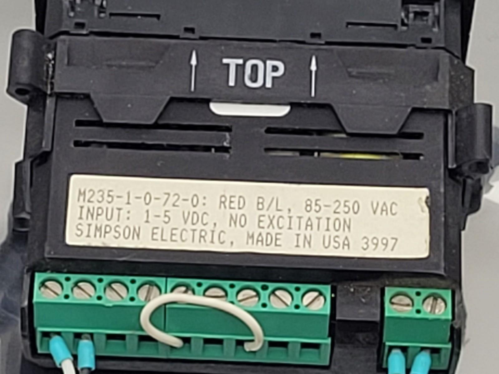 SIMPSON Panel Meter Single Line Red B/L M235-1-0-72-0 250VAC 85-250VAC 1-5VDC