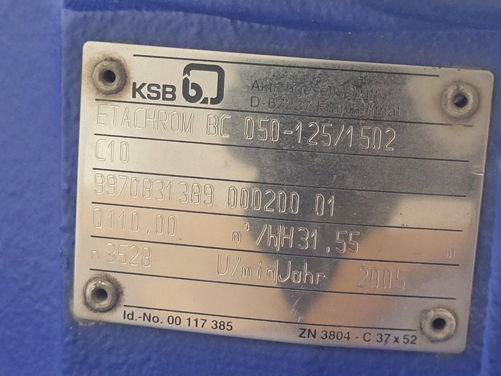 KSB Electric Motor Stainless Steel Pump Head ETACHROM BC 050-125/1502