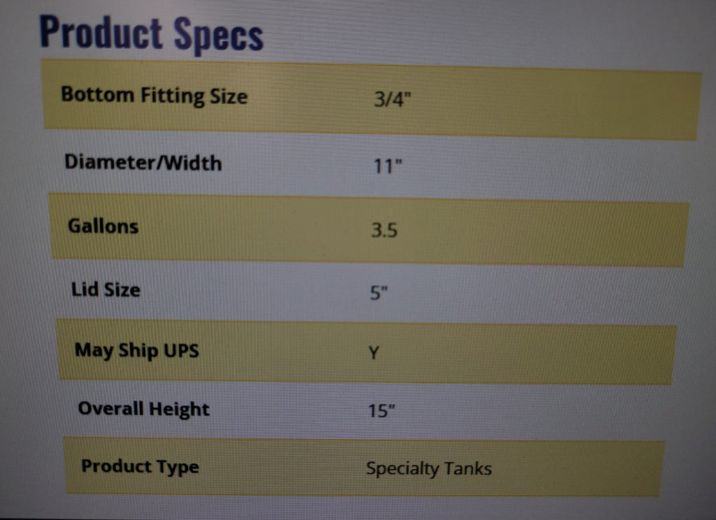 Ace Roto-Mold NSF 3.5 Gallon White Cylinder Conical Bottom Tank SP003.5SWOS