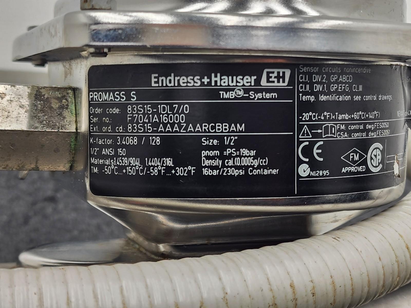 Endress+Hauser PROMASS S Mass Flowmeter 83S15-1DL7/0 Flow Controller Sensor 1/2"