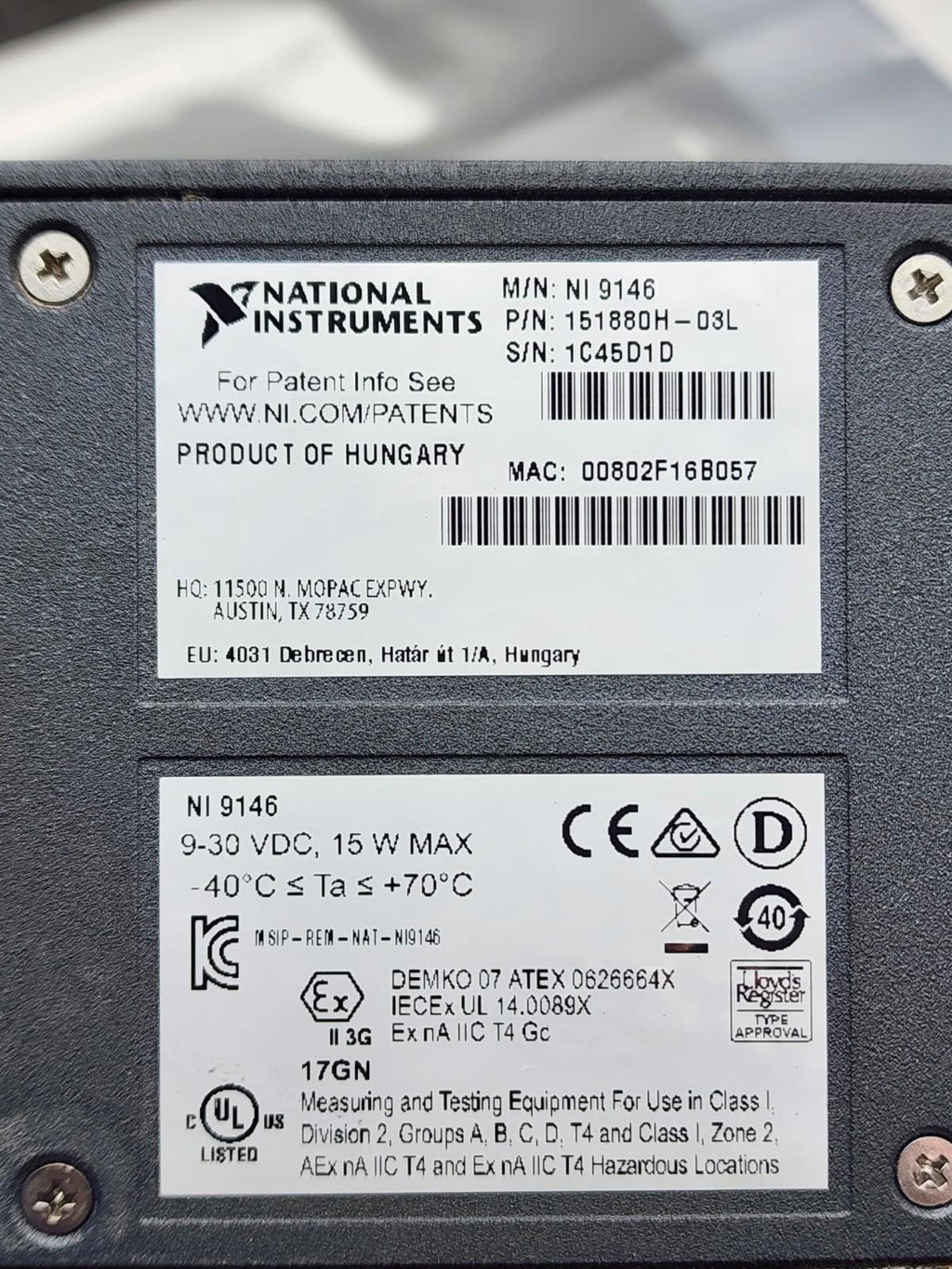 National Instruments NI 9146 4-Slot Spartan-6 LX45 FPGA cDAQ Chassis 151880H-03L