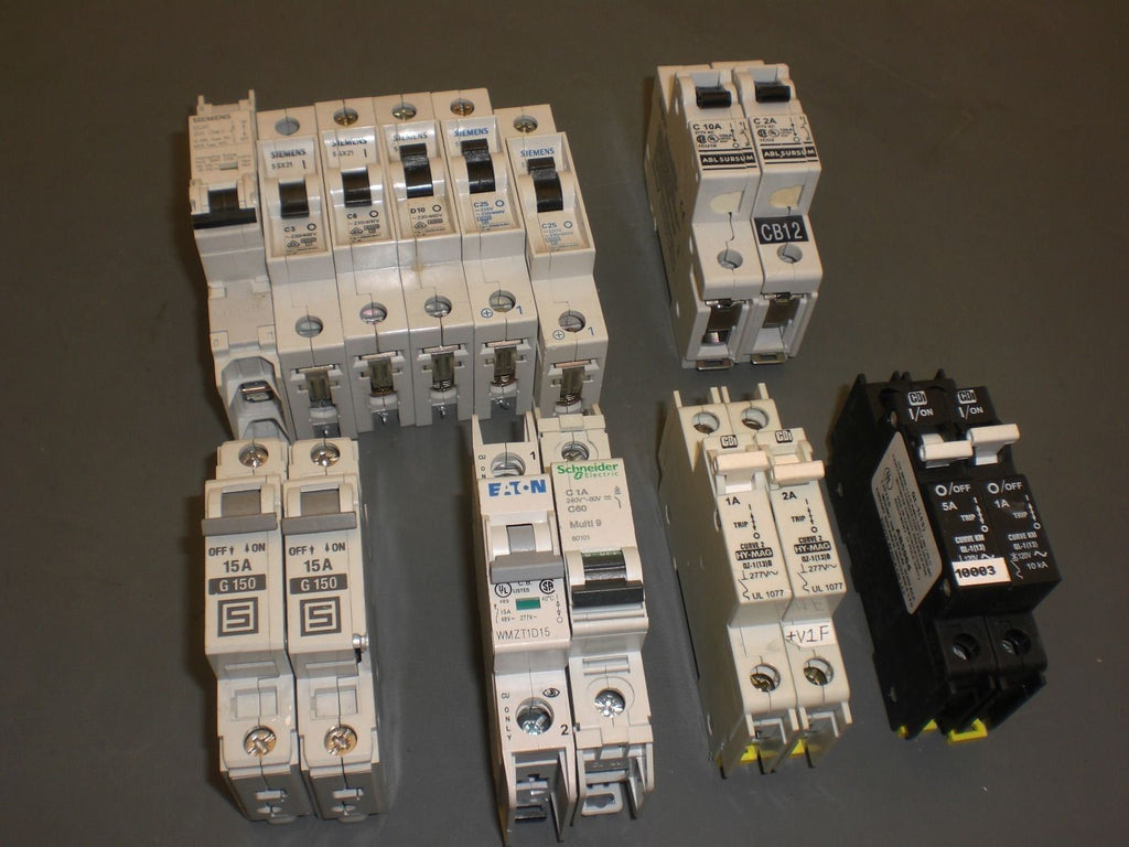 Siemens, Eaton, Schurter & sim Single Pole Breakers, 1A - 25A, Lot of 16
