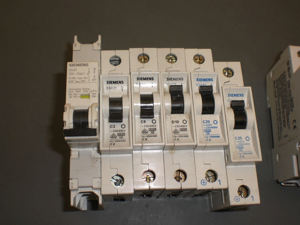 Siemens, Eaton, Schurter & sim Single Pole Breakers, 1A - 25A, Lot of 16
