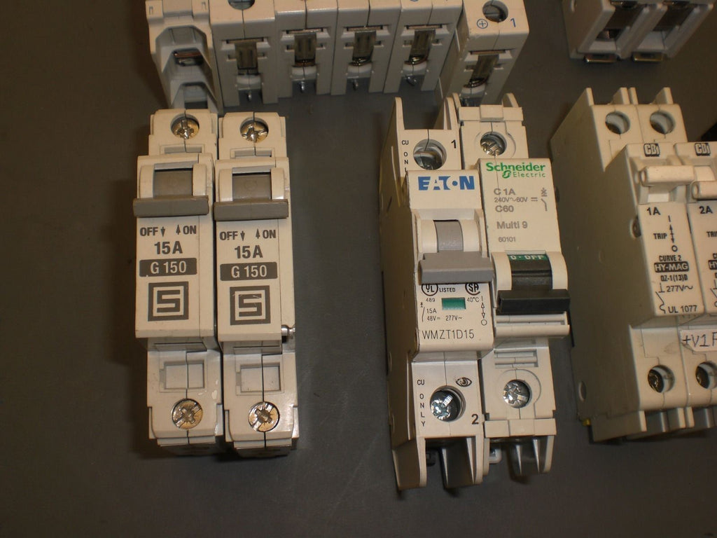 Siemens, Eaton, Schurter & sim Single Pole Breakers, 1A - 25A, Lot of 16