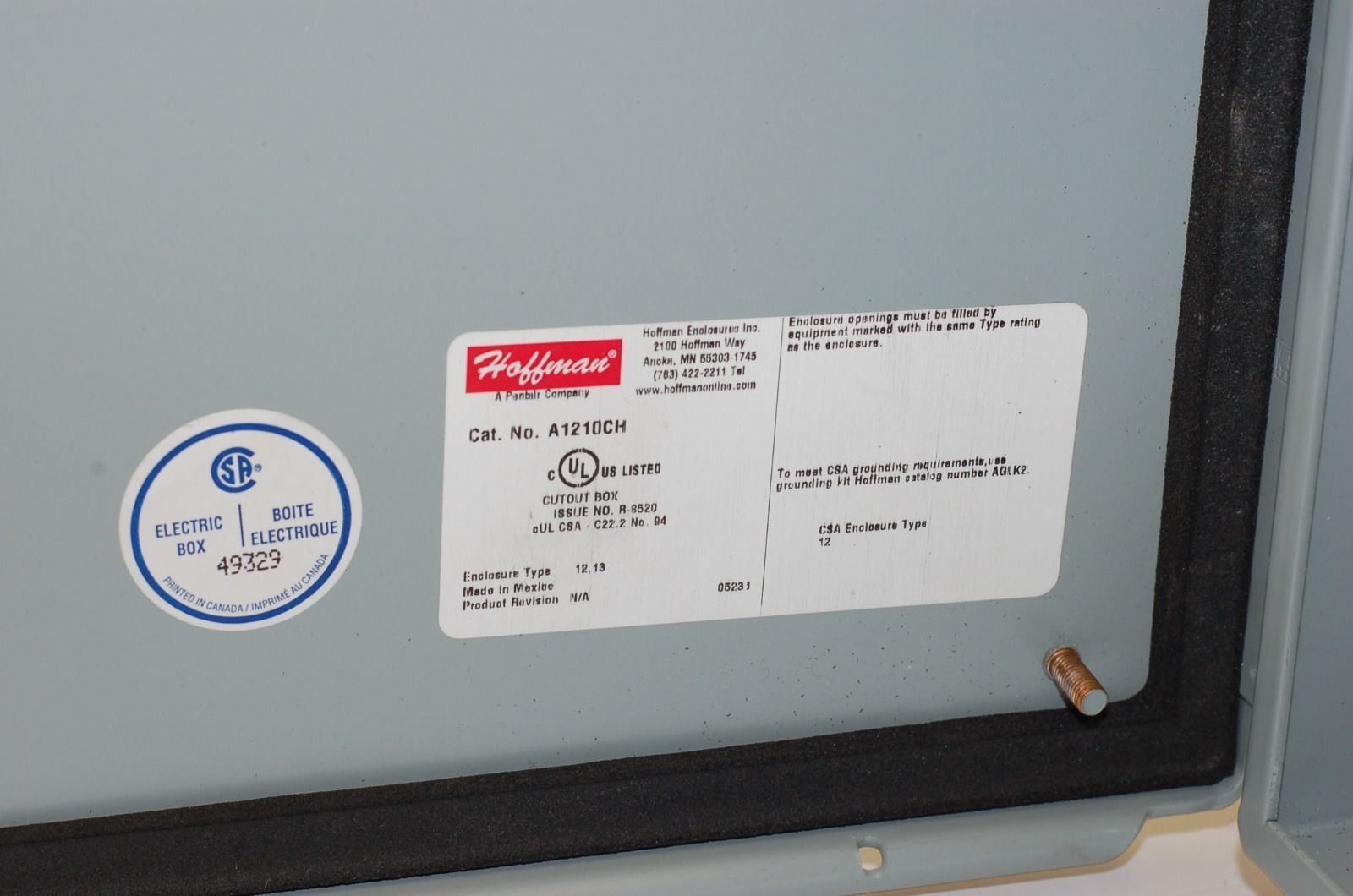 Hoffman A-1210CH Steel Electrical Enclosure, 12" x 10" x 5" (B)