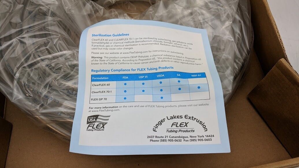 Flex Tubing Prod 8160-1216 ClearFlex M60 PVC Tube 12mm ID x 16mm OD, 100' L NEW