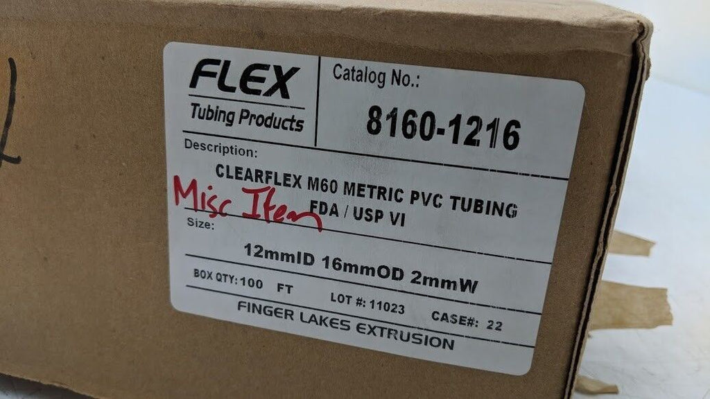 Flex Tubing Prod 8160-1216 ClearFlex M60 PVC Tube 12mm ID x 16mm OD, 100' L NEW