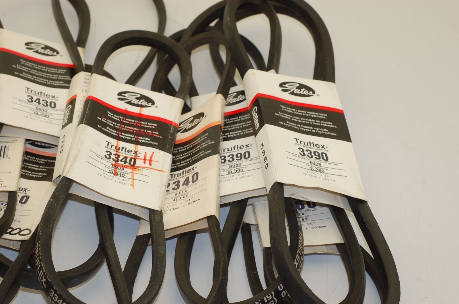 Gates Truflex Belts, Assorted Sizes - Lot of 19