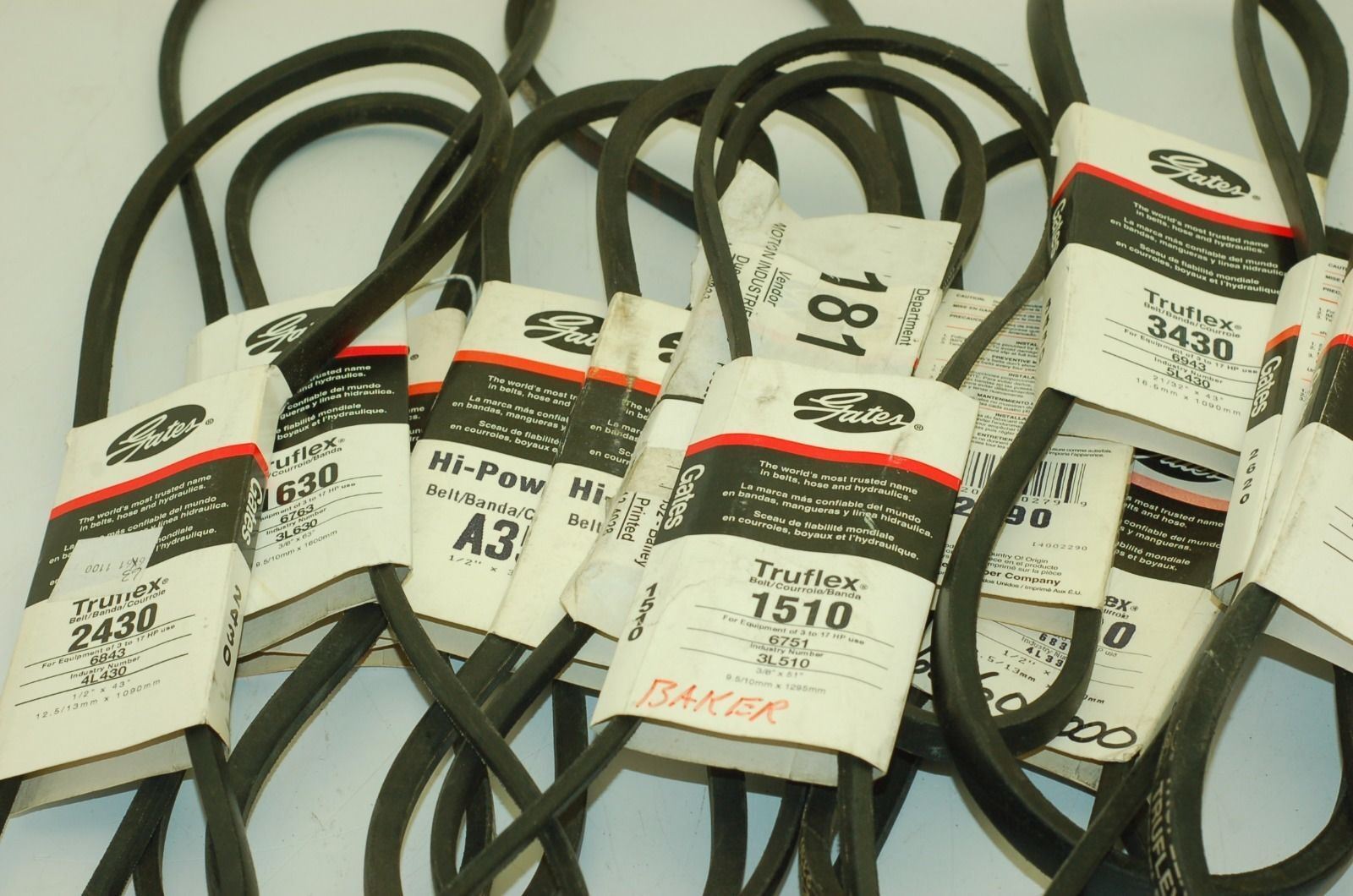 Gates Truflex Belts, Assorted Sizes - Lot of 19