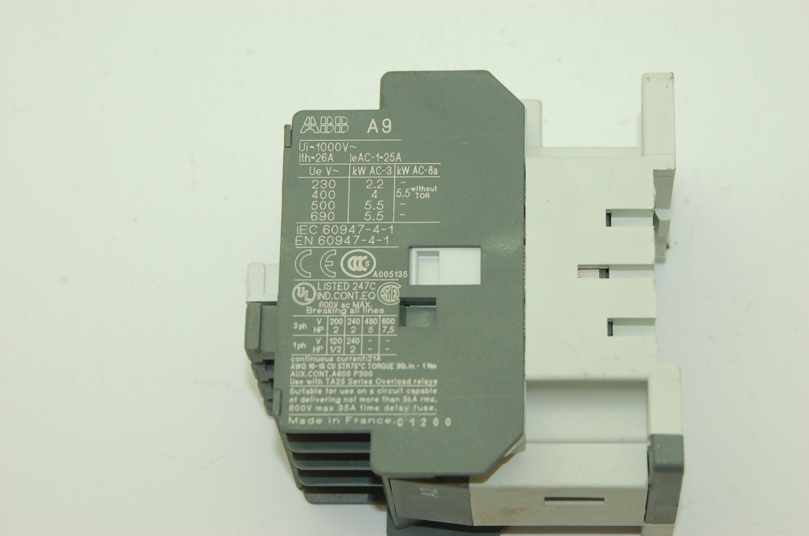 ABB A9-30-10 Contactor, 230-690V, 25A, 1-PH 3-PH