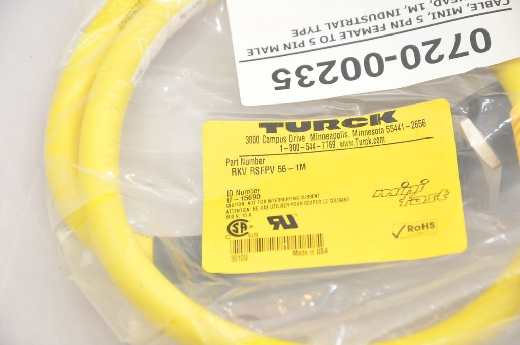 Turck RKV RSFPV 56-1M Mini Fast 5 Pin Cable Male/Femal NEW