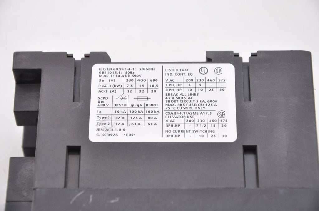 Siemens 3RT1034-1QB44-3MA0 24VDC Coil Magnetic Contactor