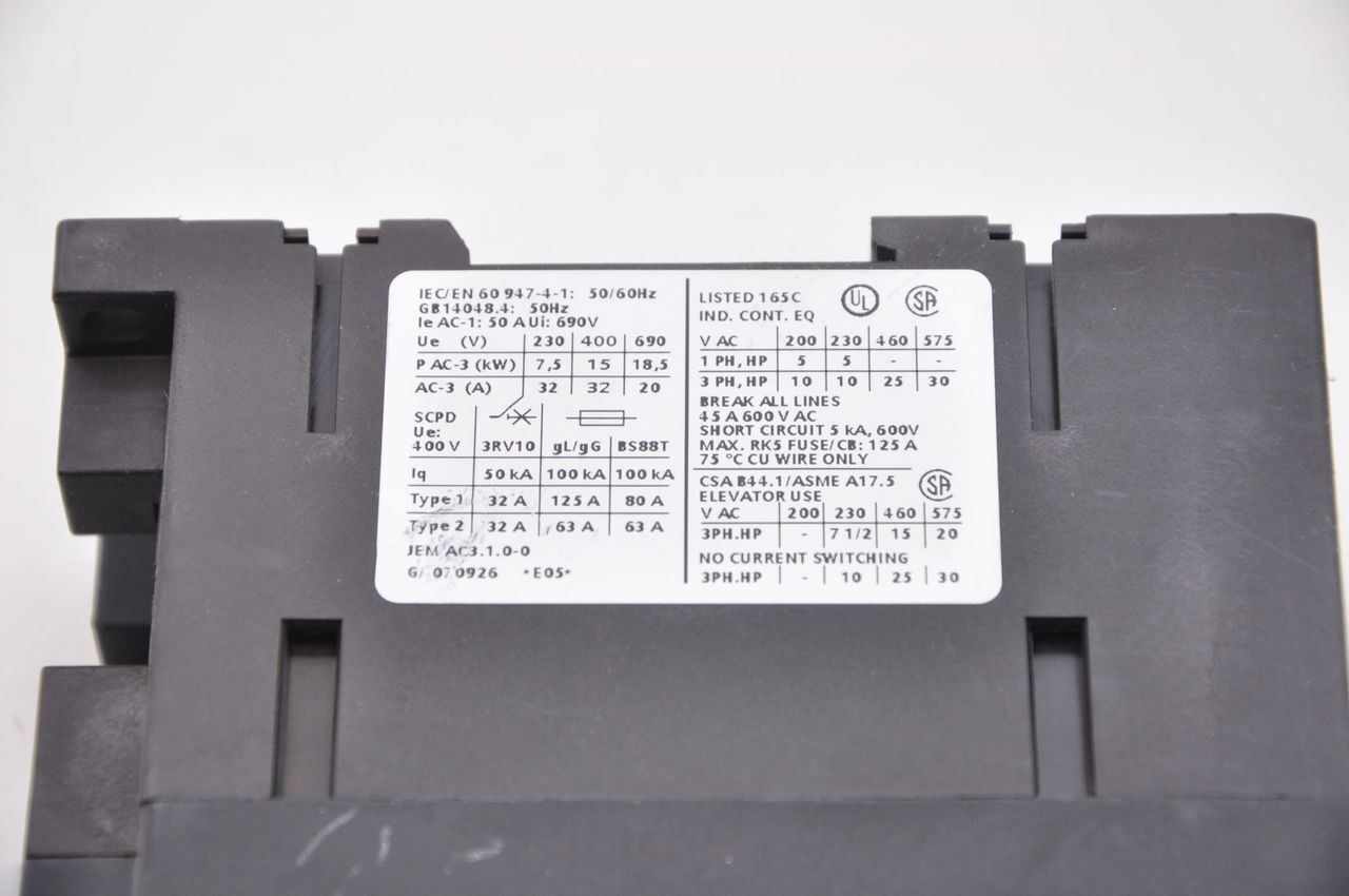 Siemens 3RT1034-1QB44-3MA0 24VDC Coil Magnetic Contactor