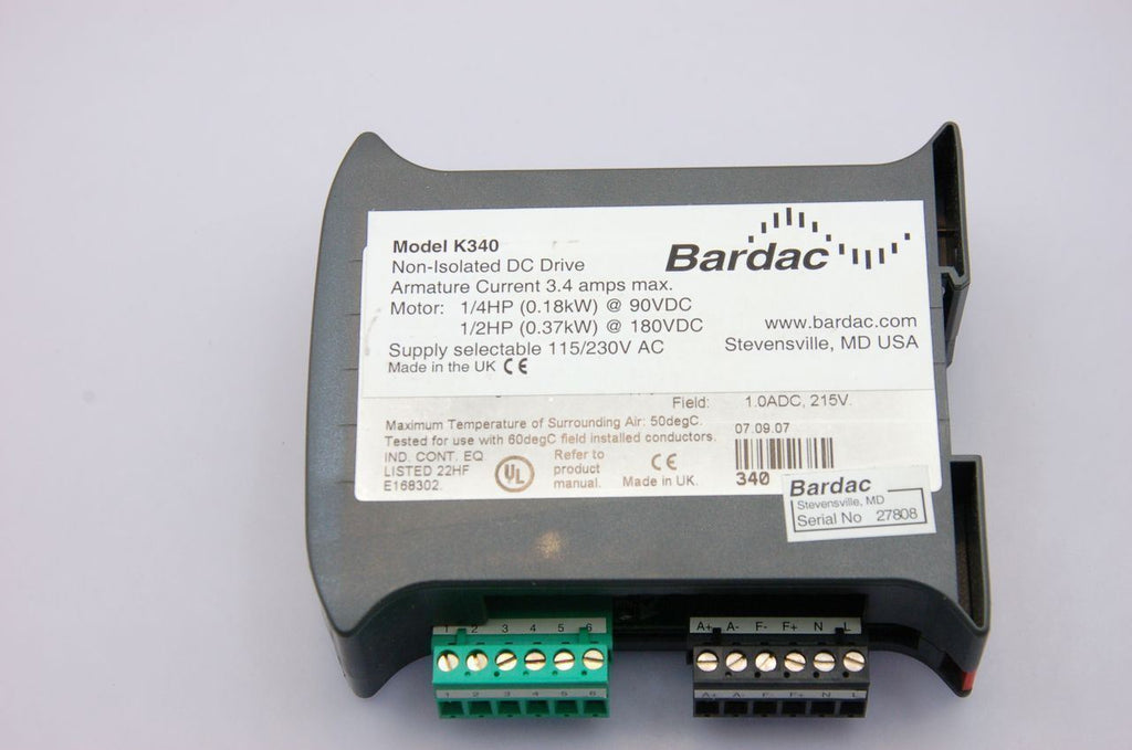 Bardac K340 1/4,1/2HP 90/180VDC  Non-Isolated DC Drive Module 115/230VAC - NEW