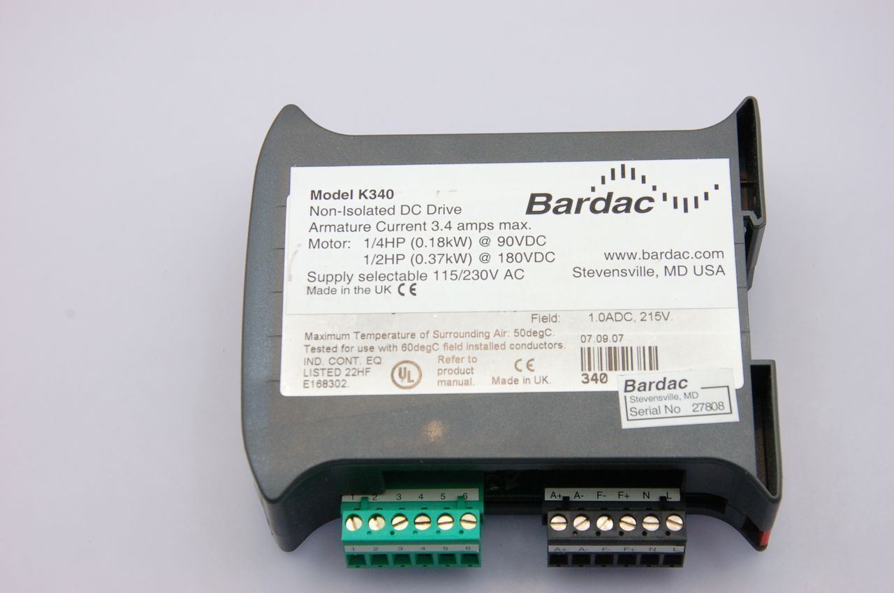 Bardac K340 1/4,1/2HP 90/180VDC  Non-Isolated DC Drive Module 115/230VAC - NEW