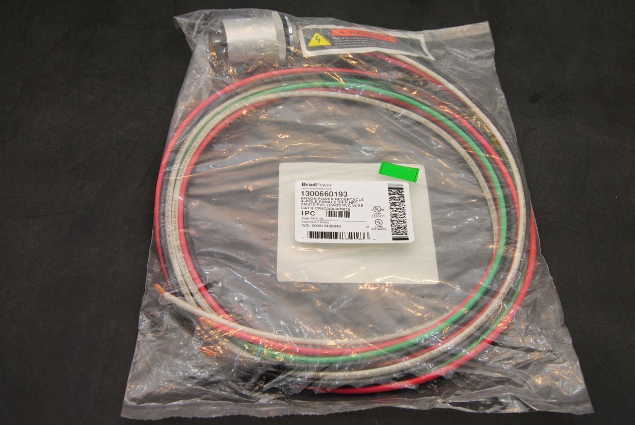 Brad Power Molex 1300660193 4-Pole F Power Recept, 3/4"NPT, 10AWG, 2M L