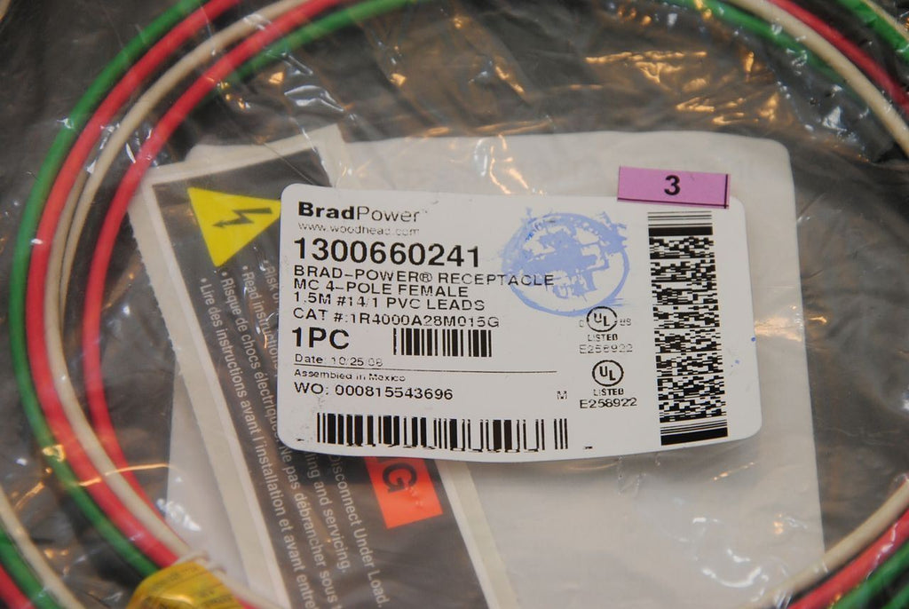 Brad Power 1300660241 4-Pole F Power Recept, 14AWG, 1.5M L - NEW