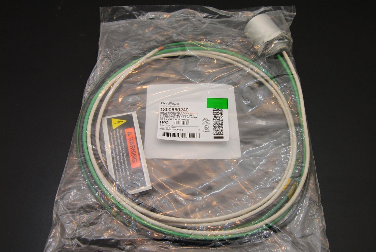Brad Power Molex 1300660240 3-Pole F Power Recept, 3/4"NPT, 10AWG, 2M L - NEW