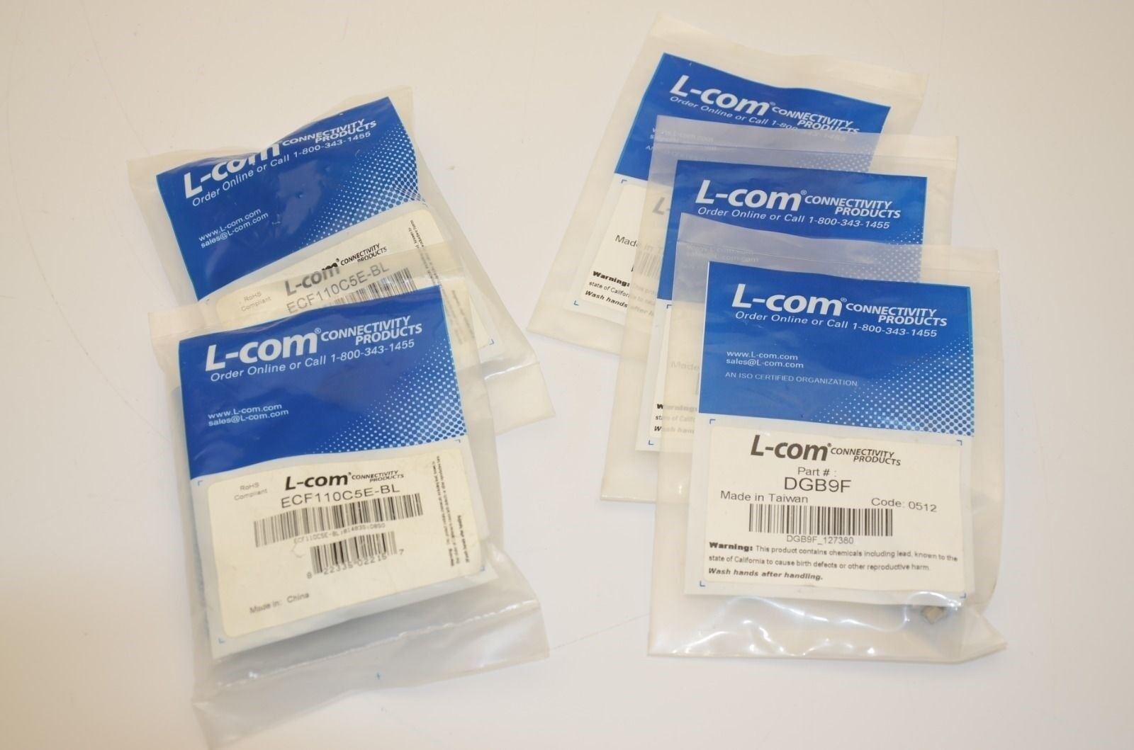 L-Com DGB9F & ECF110C5E-BL Connectors - Lot of 5 - NEW