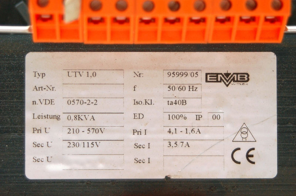 EMB UTV VDE0570-2-2 0.1 Universal Single Phase Separating Transformer