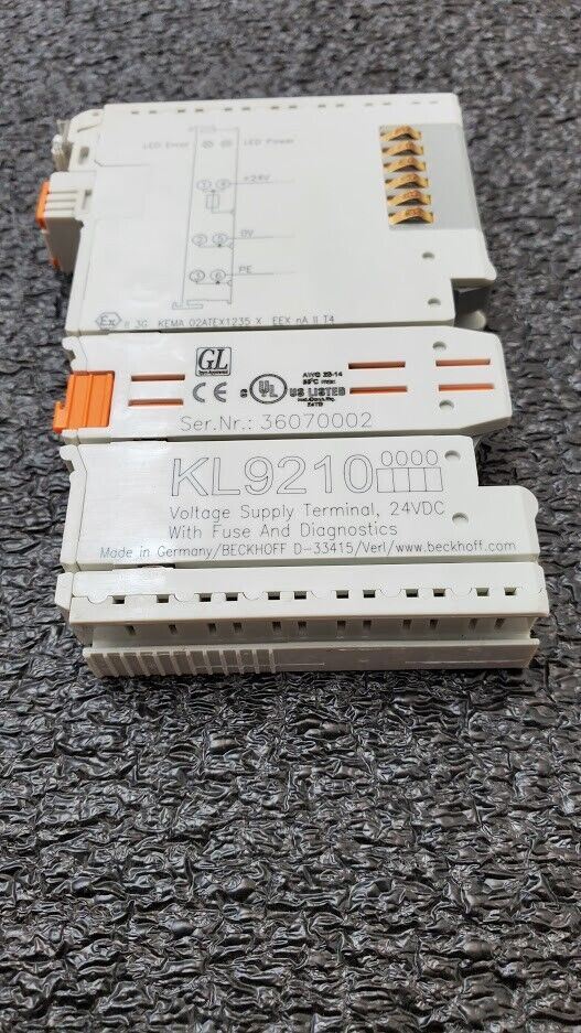 BECKHOFF KL9210, KL 9210 Voltage Supply Terminal 24 VDC w/ Fuse & Diagnostics