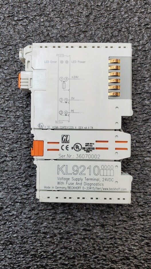 BECKHOFF KL9210, KL 9210 Voltage Supply Terminal 24 VDC w/ Fuse & Diagnostics