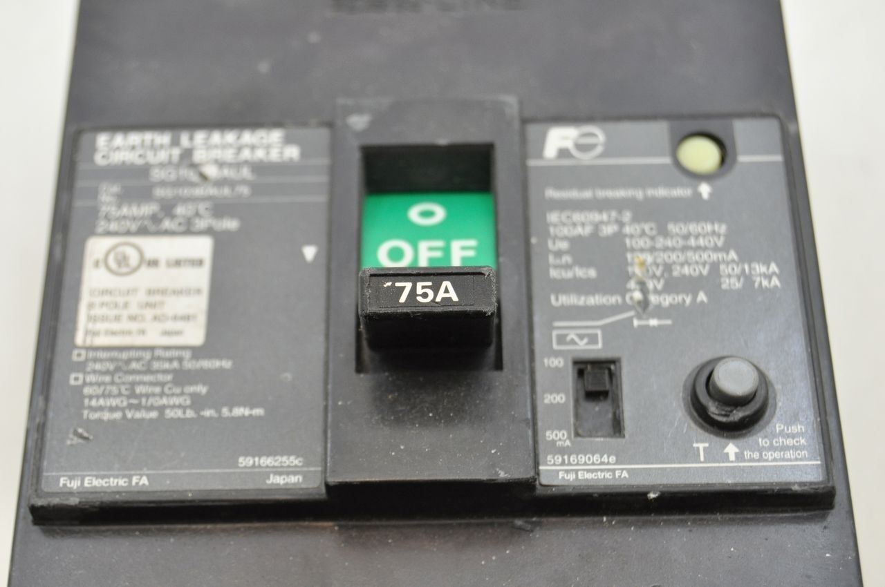 Fuji Electric SG103BAUL 75A 3-Pole Circuit Breaker