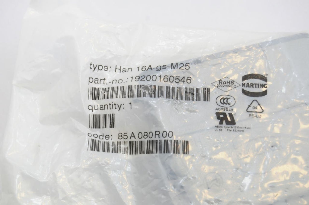 Harting 16A-gs-M25 Connector Kit With 25-Position Insert And Pins NEW