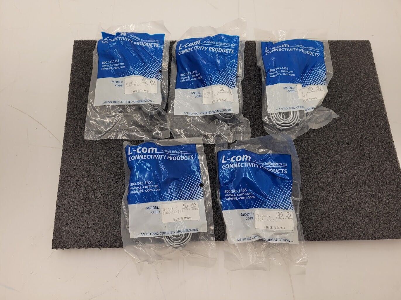 Lot of 5 Flat Silver Cable RJ45 to RJ45 Straight Pinned for Data Systems