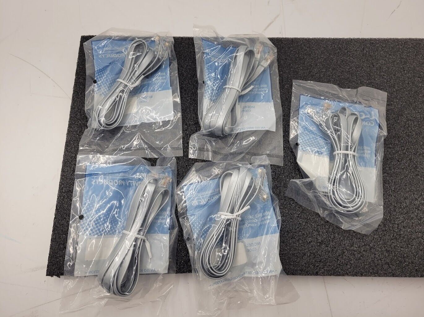 Lot of 5 Flat Silver Cable RJ45 to RJ45 Straight Pinned for Data Systems