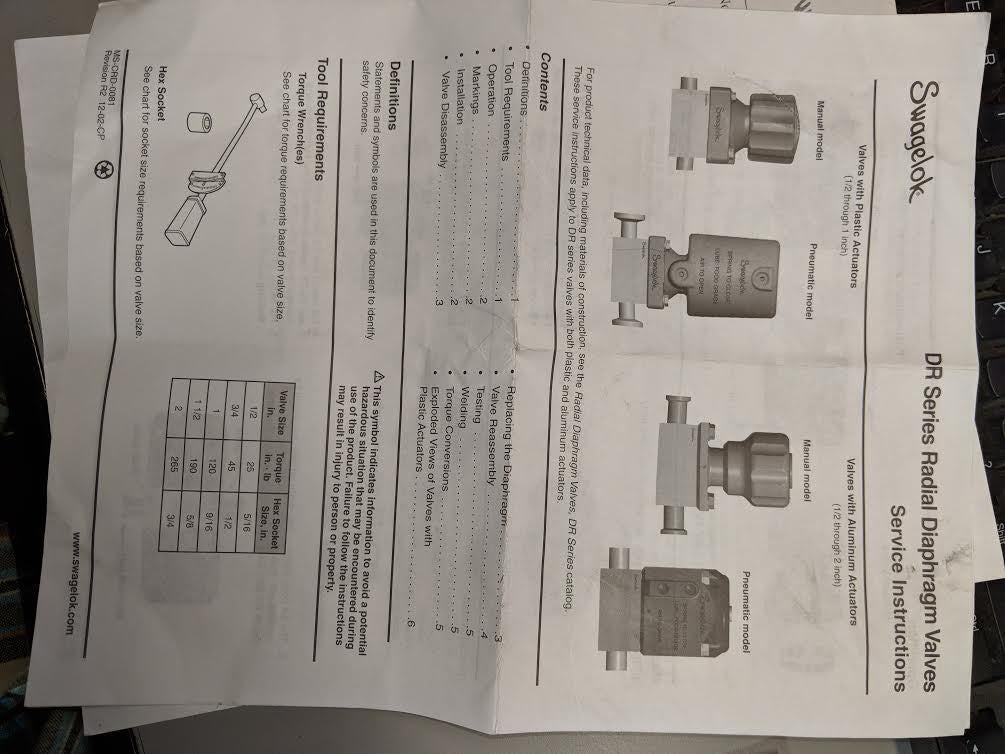 Swagelok DR Series Radial Diaphragm, 3-Way, 2-1/2" Sanitary Connections - NEW