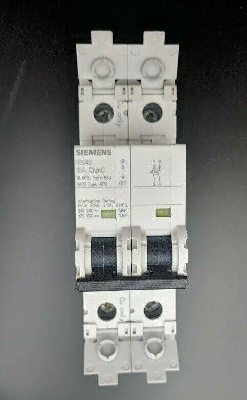 Lot of 2 Siemens 5SJ42, 2-Pole 10A 125VDC 240 VAC Circuit Breakers