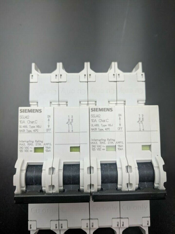Lot of 2 Siemens 5SJ42, 2-Pole 10A 125VDC 240 VAC Circuit Breakers