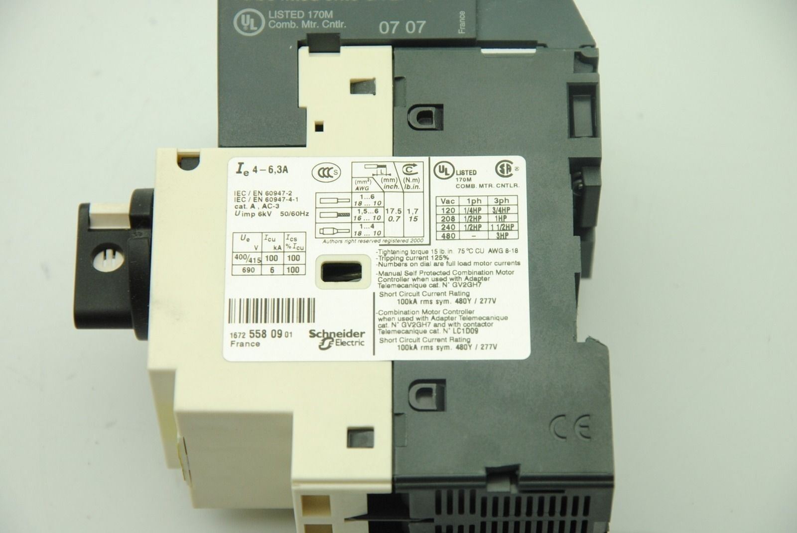 TELEMECANIQUE GV2P10H7/4-6 3A, Motor Circuit Breaker