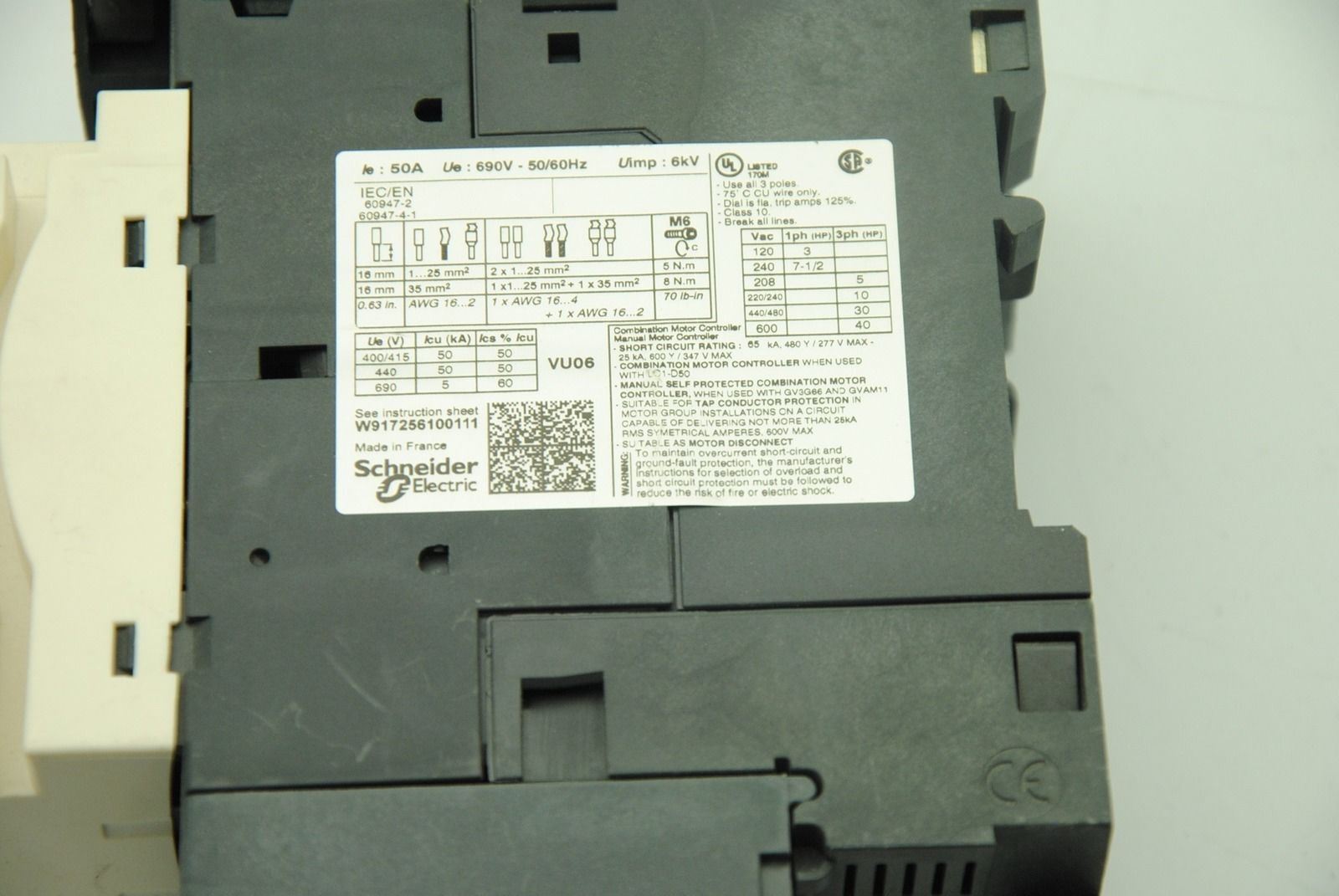 SCHNEIDER ELECTRIC GV3P50 37-50A 600V Breaker Manual Motor Starter + GVAM11