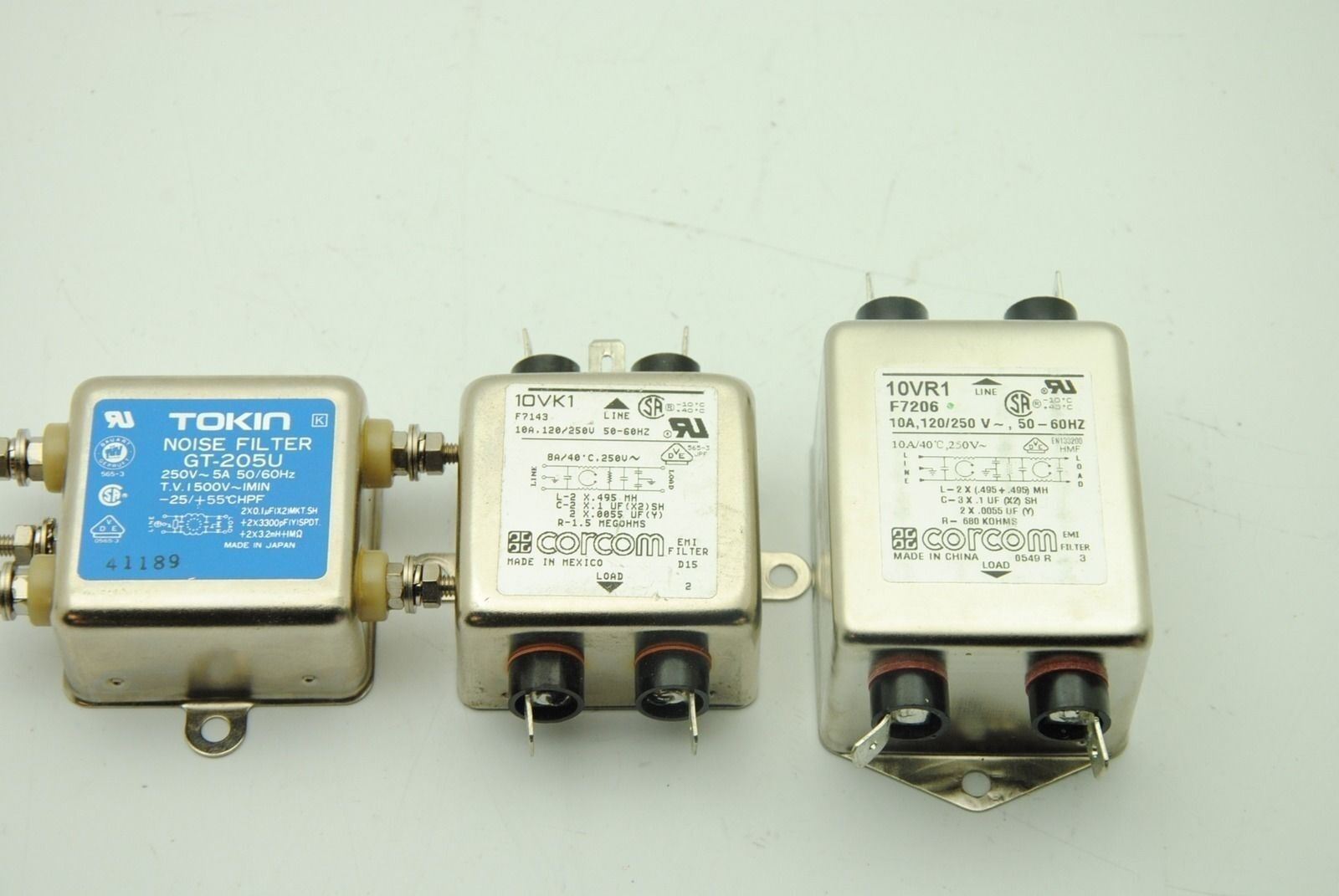 Lot of 3 Noise Filters, CORCOM 10VK1, CORCOM 10VR1, TOKIN GT-205U