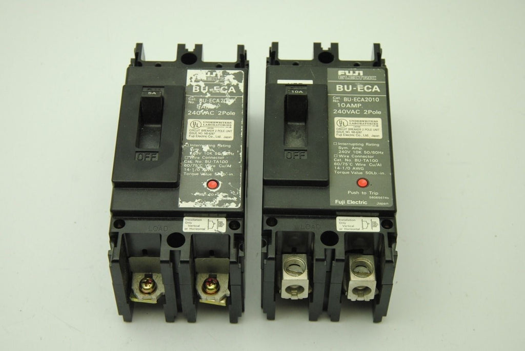 Fuji BU-ECA, 2-Pole Circuit Breakers, Lot of 2, One 10A & One 5A