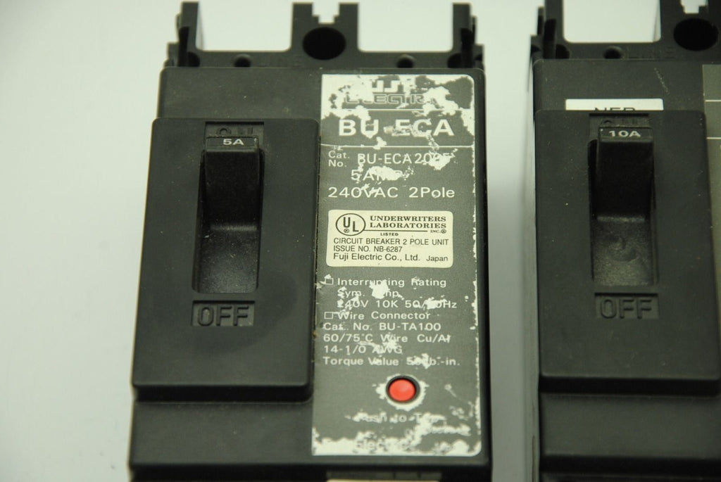 Fuji BU-ECA, 2-Pole Circuit Breakers, Lot of 2, One 10A & One 5A