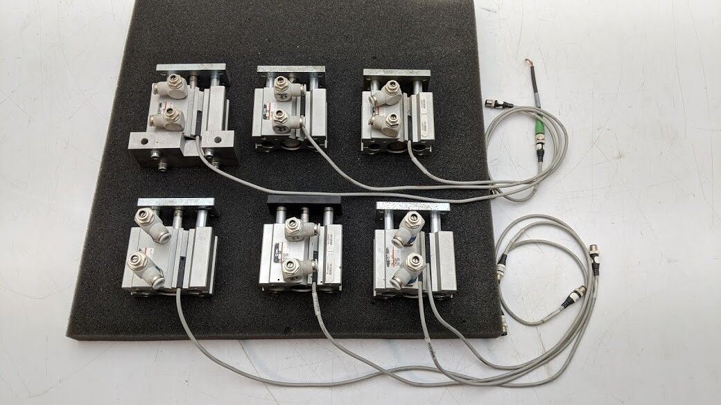 LOT of 6 SMC EMGQM 20-20 Guided Pneumatic Slide Cylinder 20mm travel 6mm ports