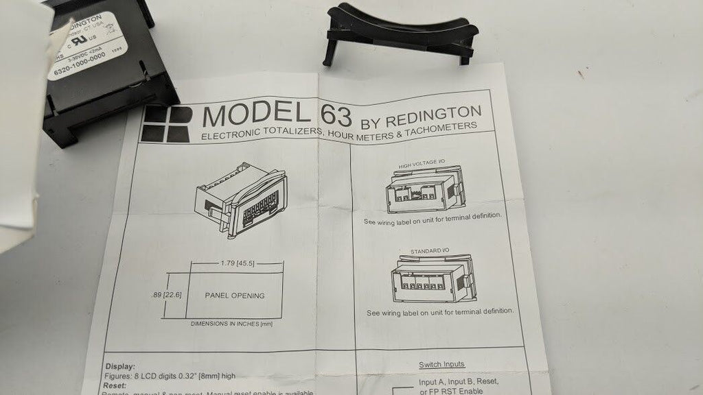 Redington Model 63 6320‑1000‑0000 Panel Mount Hour Meter LCD 3-30VDC input NEW