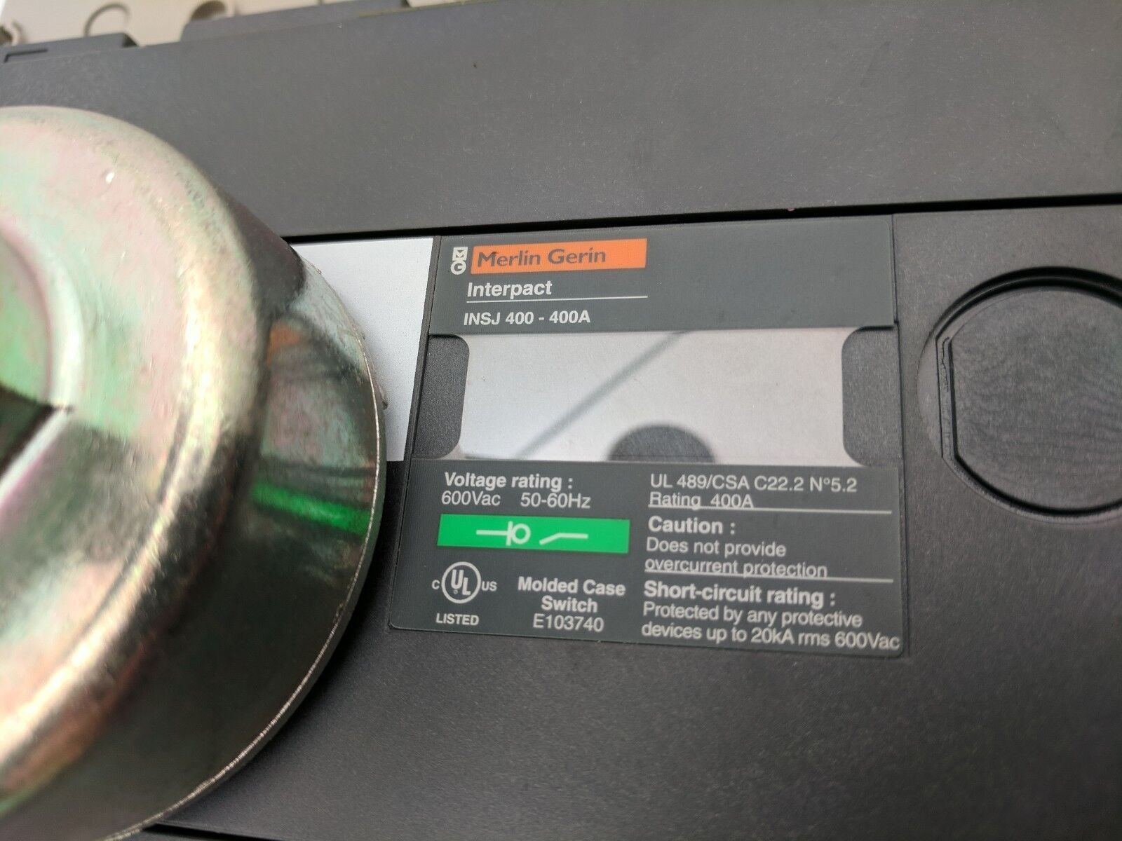 Schneider Merlin Gerin Interpact INSJ400 600V 400A Molded Case Disconnect Switch