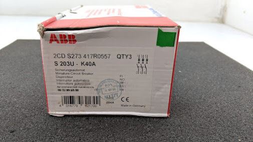 ABB Circuit Breaker S203U-K40A 3-Pole 40A DIN Mount - Box of 3