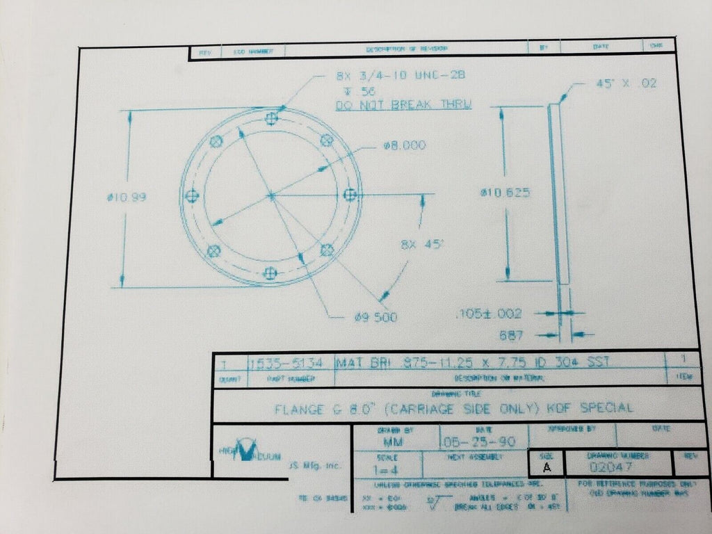 High Vacuum Apparatus 8" Stainless Steel Pneumatic Air Gate Valve Series 11000
